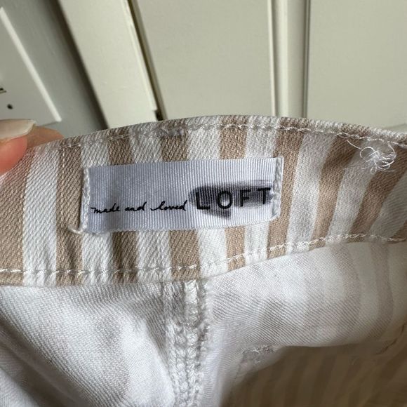 Loft Striped Jeans with Flare Hems with Fringe Size 4 27 white beige boho - Picture 3 of 6